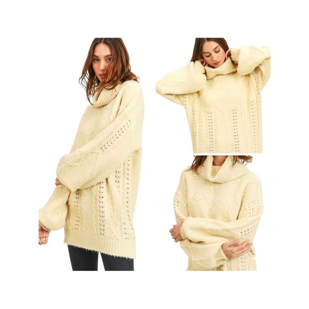 In Loom Oversized Bohemian Dolman Sweater Cream Womens S/M NWOT Slouchy